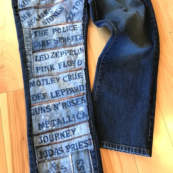 1980s Rock Band Patch Jeans, Size 12: Upcycled Vintage Patchwork Hippie Pants - Picture 6 of 11